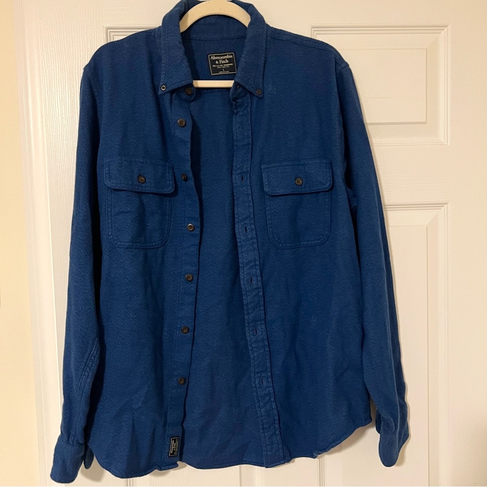 Abercrombie Fitch Mens Large Blue Chamois Button Down Flannel Long Sleeve Shirt